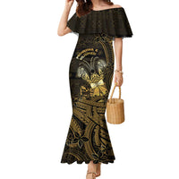 Niue Christmas Family Matching Mermaid Dress and Hawaiian Shirt Niuean Crab Xmas Tribal Waves DT05 Mom's Dress Gold - Polynesian Pride