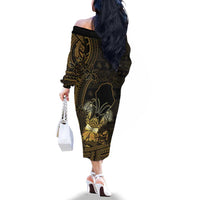 Niue Christmas Family Matching Off The Shoulder Long Sleeve Dress and Hawaiian Shirt Niuean Crab Xmas Tribal Waves DT05 - Polynesian Pride