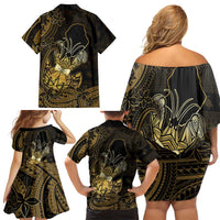Niue Christmas Family Matching Off Shoulder Short Dress and Hawaiian Shirt Niuean Crab Xmas Tribal Waves DT05 - Polynesian Pride