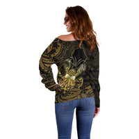 Niue Christmas Off Shoulder Sweater Niuean Crab Xmas Tribal Waves - Polynesian Pride
