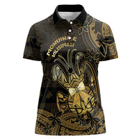 Niue Christmas Women Polo Shirt Niuean Crab Xmas Tribal Waves DT05 Female Gold - Polynesian Pride