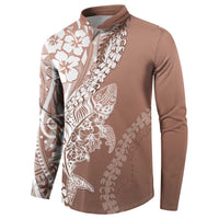 Hawaii Puakenikeni And Maile Lei Button Sweatshirt Brown Polynesian Shark Tattoo DT05