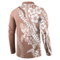 Hawaii Puakenikeni And Maile Lei Button Sweatshirt Brown Polynesian Shark Tattoo DT05