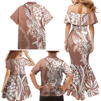 Hawaii Puakenikeni And Maile Lei Family Matching Mermaid Dress and Hawaiian Shirt Brown Polynesian Shark Tattoo DT05 - Polynesian Pride