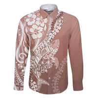 Hawaii Puakenikeni And Maile Lei Family Matching Mermaid Dress and Hawaiian Shirt Brown Polynesian Shark Tattoo DT05 Dad's Shirt - Long Sleeve Brown - Polynesian Pride
