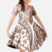 Hawaii Puakenikeni And Maile Lei Family Matching Summer Maxi Dress and Hawaiian Shirt Brown Polynesian Shark Tattoo DT05 Daughter's Dress Brown - Polynesian Pride
