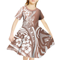 Hawaii Puakenikeni And Maile Lei Kid Short Sleeve Dress Brown Polynesian Shark Tattoo DT05 - Polynesian Pride