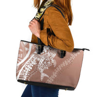 Hawaii Puakenikeni And Maile Lei Leather Tote Bag Brown Polynesian Shark Tattoo DT05