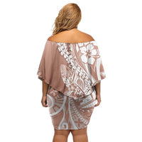 Hawaii Puakenikeni And Maile Lei Off Shoulder Short Dress Brown Polynesian Shark Tattoo DT05 - Polynesian Pride