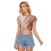 Hawaii Puakenikeni And Maile Lei Raglan Cropped T Shirt Brown Polynesian Shark Tattoo DT05 Female Brown - Polynesian Pride