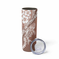Hawaii Puakenikeni And Maile Lei Skinny Tumbler Brown Polynesian Shark Tattoo DT05 - Polynesian Pride