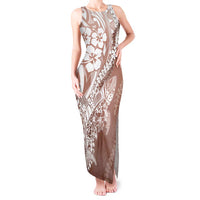 Hawaii Puakenikeni And Maile Lei Tank Maxi Dress Brown Polynesian Shark Tattoo DT05 Women Brown - Polynesian Pride