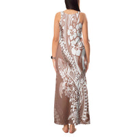 Hawaii Puakenikeni And Maile Lei Tank Maxi Dress Brown Polynesian Shark Tattoo DT05 - Polynesian Pride