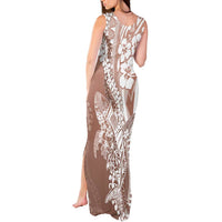 Hawaii Puakenikeni And Maile Lei Tank Maxi Dress Brown Polynesian Shark Tattoo DT05 - Polynesian Pride