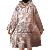 Hawaii Puakenikeni And Maile Lei Wearable Blanket Hoodie Brown Polynesian Shark Tattoo DT05 - Polynesian Pride