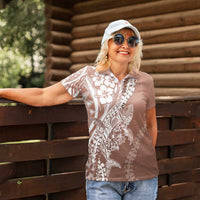Hawaii Puakenikeni And Maile Lei Women Polo Shirt Brown Polynesian Shark Tattoo DT05 - Polynesian Pride