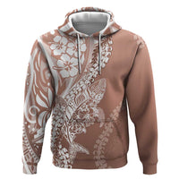 Hawaii Puakenikeni And Maile Lei Zip Hoodie Brown Polynesian Shark Tattoo DT05 Pullover Hoodie Brown - Polynesian Pride