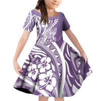 Hawaii Puakenikeni And Maile Lei Family Matching Off Shoulder Short Dress and Hawaiian Shirt Violet Polynesian Shark Tattoo DT05