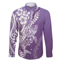 Hawaii Puakenikeni And Maile Lei Family Matching Puletasi and Hawaiian Shirt Violet Polynesian Shark Tattoo DT05 Dad's Shirt - Long Sleeve Violet - Polynesian Pride