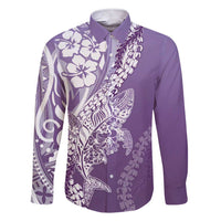 Hawaii Puakenikeni And Maile Lei Family Matching Short Sleeve Bodycon Dress and Hawaiian Shirt Violet Polynesian Shark Tattoo DT05