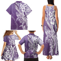 Hawaii Puakenikeni And Maile Lei Family Matching Tank Maxi Dress and Hawaiian Shirt Violet Polynesian Shark Tattoo DT05