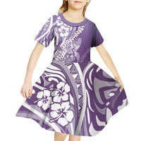 Hawaii Puakenikeni And Maile Lei Kid Short Sleeve Dress Violet Polynesian Shark Tattoo DT05 - Polynesian Pride