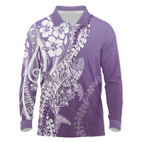 Hawaii Puakenikeni And Maile Lei Long Sleeve Polo Shirt Violet Polynesian Shark Tattoo DT05 Violet - Polynesian Pride