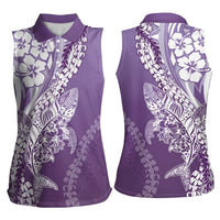 Hawaii Puakenikeni And Maile Lei Women Sleeveless Polo Shirt Violet Polynesian Shark Tattoo DT05 - Polynesian Pride