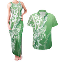 Hawaii Puakenikeni And Maile Lei Couples Matching Tank Maxi Dress and Hawaiian Shirt Green Polynesian Shark Tattoo DT05