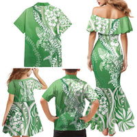 Hawaii Puakenikeni And Maile Lei Family Matching Mermaid Dress and Hawaiian Shirt Green Polynesian Shark Tattoo DT05 - Polynesian Pride