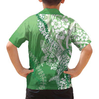 Hawaii Puakenikeni And Maile Lei Family Matching Off Shoulder Maxi Dress and Hawaiian Shirt Green Polynesian Shark Tattoo DT05 - Polynesian Pride