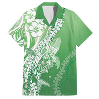 Hawaii Puakenikeni And Maile Lei Family Matching Short Sleeve Bodycon Dress and Hawaiian Shirt Green Polynesian Shark Tattoo DT05
