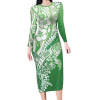 Hawaii Puakenikeni And Maile Lei Long Sleeve Bodycon Dress Green Polynesian Shark Tattoo DT05 Long Dress Green - Polynesian Pride