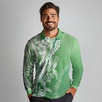 Hawaii Puakenikeni And Maile Lei Long Sleeve Polo Shirt Green Polynesian Shark Tattoo DT05 - Polynesian Pride