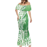 Hawaii Puakenikeni And Maile Lei Mermaid Dress Green Polynesian Shark Tattoo DT05 - Polynesian Pride