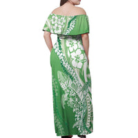 Hawaii Puakenikeni And Maile Lei Off Shoulder Maxi Dress Green Polynesian Shark Tattoo DT05 - Polynesian Pride
