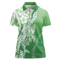 Hawaii Puakenikeni And Maile Lei Women Polo Shirt Green Polynesian Shark Tattoo DT05 Female Green - Polynesian Pride