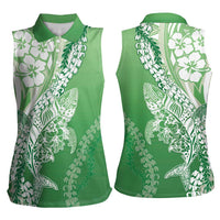 Hawaii Puakenikeni And Maile Lei Women Sleeveless Polo Shirt Green Polynesian Shark Tattoo DT05 - Polynesian Pride