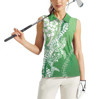 Hawaii Puakenikeni And Maile Lei Women Sleeveless Polo Shirt Green Polynesian Shark Tattoo DT05 - Polynesian Pride