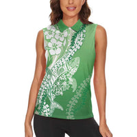 Hawaii Puakenikeni And Maile Lei Women Sleeveless Polo Shirt Green Polynesian Shark Tattoo DT05 - Polynesian Pride