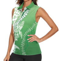 Hawaii Puakenikeni And Maile Lei Women Sleeveless Polo Shirt Green Polynesian Shark Tattoo DT05 - Polynesian Pride