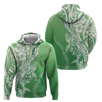 Hawaii Puakenikeni And Maile Lei Zip Hoodie Green Polynesian Shark Tattoo DT05 - Polynesian Pride