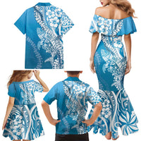 Hawaii Puakenikeni And Maile Lei Family Matching Mermaid Dress and Hawaiian Shirt Blue Polynesian Shark Tattoo DT05 - Polynesian Pride
