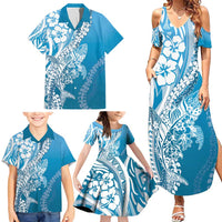 Hawaii Puakenikeni And Maile Lei Family Matching Summer Maxi Dress and Hawaiian Shirt Blue Polynesian Shark Tattoo DT05 - Polynesian Pride