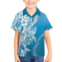 Hawaii Puakenikeni And Maile Lei Family Matching Summer Maxi Dress and Hawaiian Shirt Blue Polynesian Shark Tattoo DT05 Son's Shirt Blue - Polynesian Pride