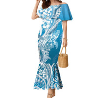 Hawaii Puakenikeni And Maile Lei Mermaid Dress Blue Polynesian Shark Tattoo DT05 Women Blue - Polynesian Pride