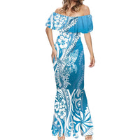 Hawaii Puakenikeni And Maile Lei Mermaid Dress Blue Polynesian Shark Tattoo DT05 - Polynesian Pride