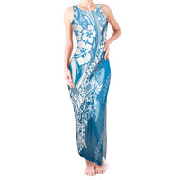 Hawaii Puakenikeni And Maile Lei Tank Maxi Dress Blue Polynesian Shark Tattoo DT05 Women Blue - Polynesian Pride