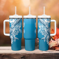 Hawaii Puakenikeni And Maile Lei Tumbler With Handle Blue Polynesian Shark Tattoo DT05