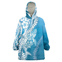 Hawaii Puakenikeni And Maile Lei Wearable Blanket Hoodie Blue Polynesian Shark Tattoo DT05 One Size Blue - Polynesian Pride